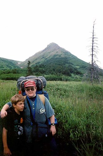 Mel & JJ on backpacking trip to Williwaw Lakes, Chugach State Park, 1997