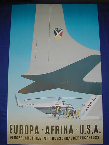 Sabena Old Publicity Poster - 8 - Flugzeugbetrieb mit Hubschrauberanschluss, art posters, art prints and posters, vintage retro art posters, framed fine modern art deco