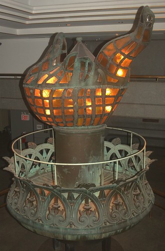 inside statue of liberty torch. The museum is in the base of The Statue of Liberty, this is the original 1876 torch.
