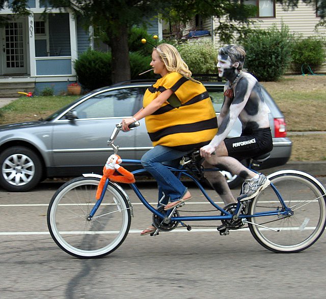Thumb Una abeja gorda y una vaca flaca en bicicleta