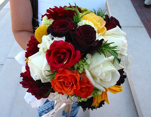 Summer Wedding Bouquet Dahlias and sunflowers and roses oh my