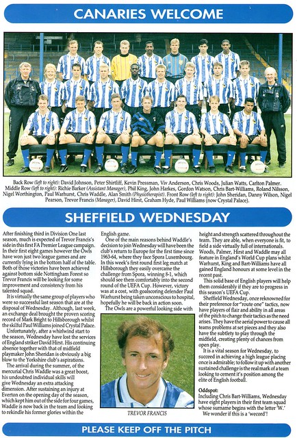 Canaries welcome Sheffield Wednesday September 92