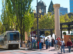 Pioneer Square, Max Light Rail, Protestors, at Lunchtime.jpg