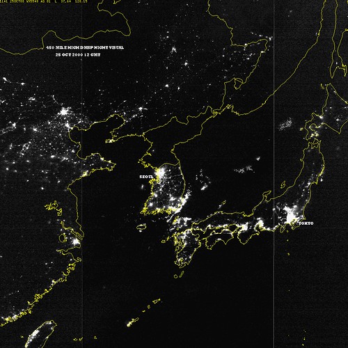 satellite photo of north korea at night. north amp; south korea at night