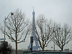 Fog and cold near Eiffel Tower