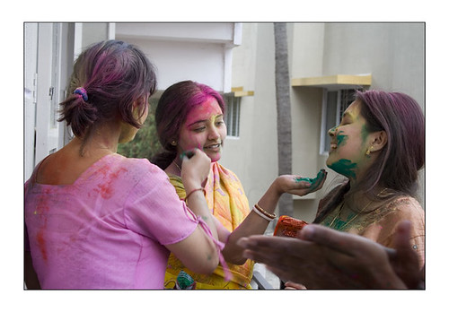 Girls in Bangalore celebrate Holi with colours