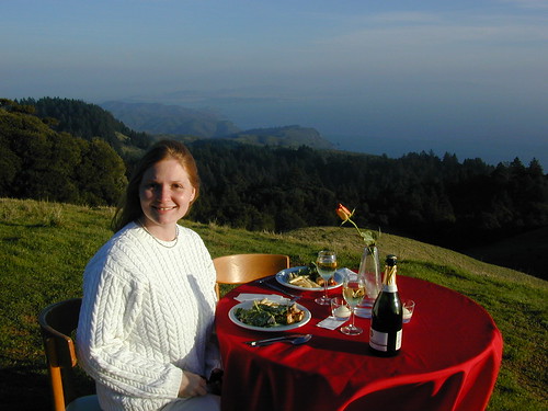 Sandra at the Engagement Dinner table on Mt.Tam