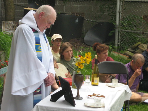 Father Bernie Gilgun prepares for mass