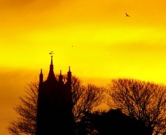 Golden sunrise and church