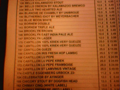 Beer List at Eulogy Belgian Tavern 