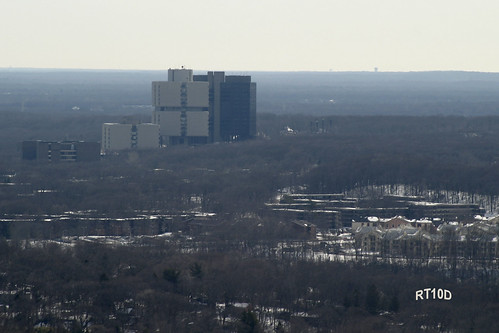 The Stony Brook University Health Science Center, dwarfing its surroundings.