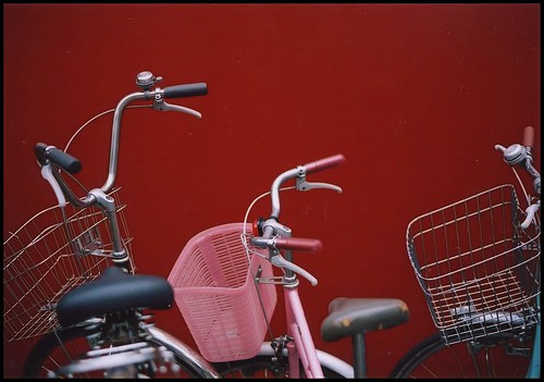 red wall and bikes