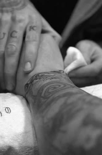 arm tattoo black and white