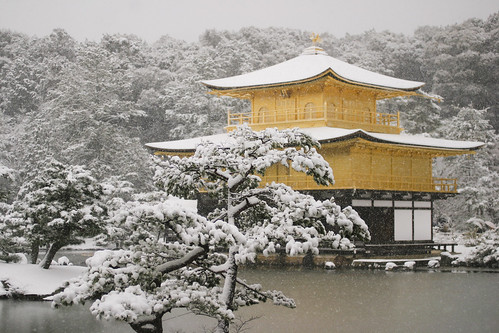 雪の金閣寺画像