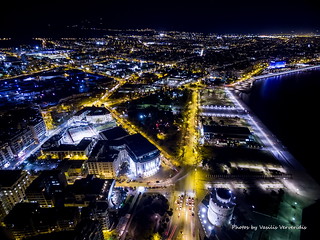 Aerial view of Thessaloniki city at night