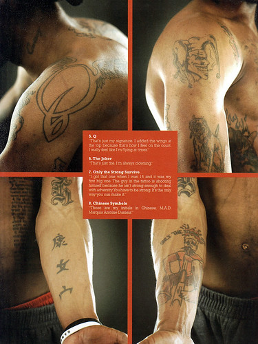 Daniels is noted for having several tattoos inscribed on different parts of 