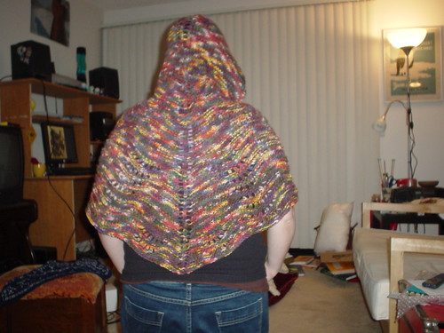 shawl, hood up