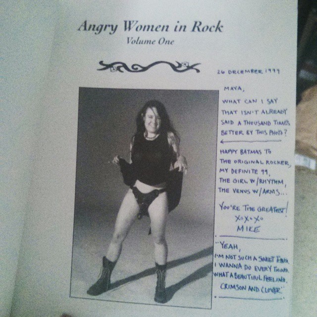 Finally got a copy of Angry Women in Rock, it has an interview with (not particularly angry) @naomivision, and my copy has an inscription from Mike to Maya #book #angrywomeninrock #notahfow #ahfow  Ive survived all these years with a photocopy of Naomi