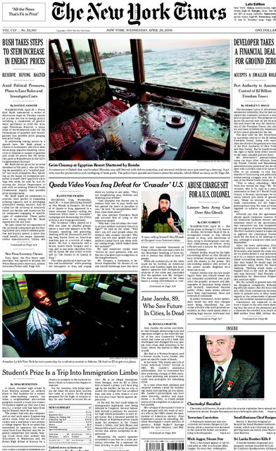 new york times front page. front page of the New York