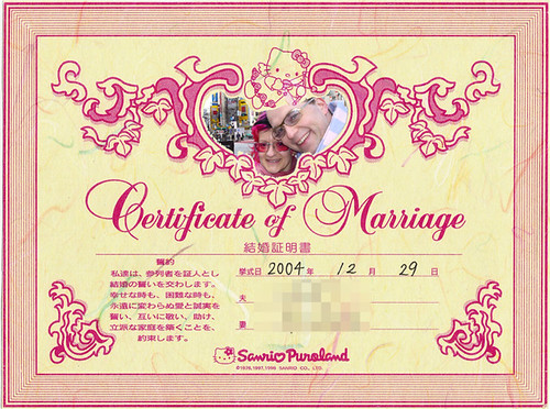 Hello Kitty Wedding Certificate
