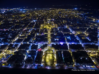 Aerial view of Aristotelous Square and the city of Thessaloniki the night, Greece