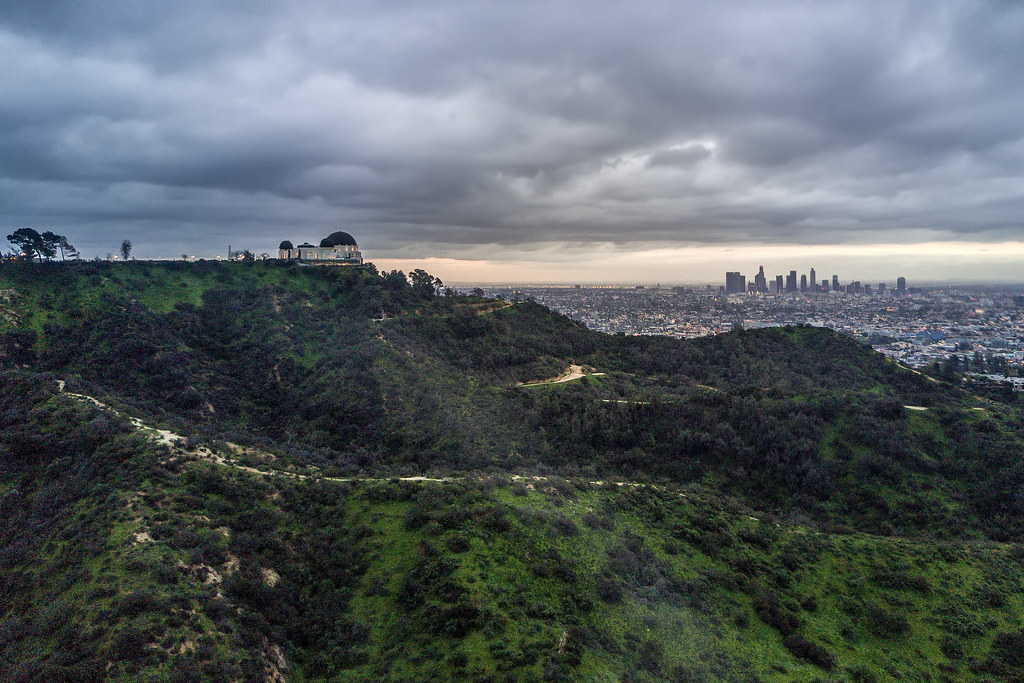 Griffith Park observatory and the Los Angeles Skyline.