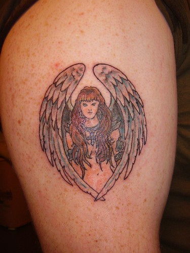 Tim Jr's Winged Woman Tattoo