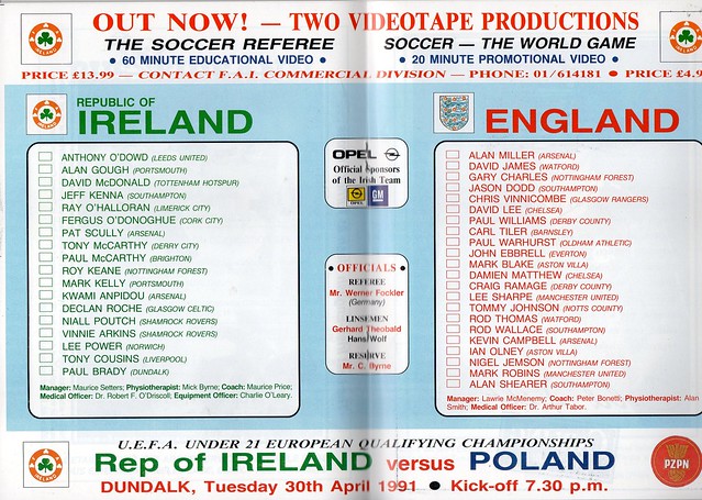 1990-91 Republic of Ireland U21 v England