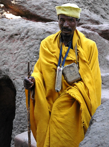 Lalibela, Ethiopia - Man in saffron robe