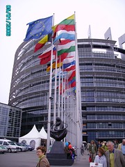 Euro  Parliament  House with flags