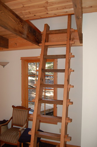 Reclaimed wood ladder in the Sleeping Cabin
