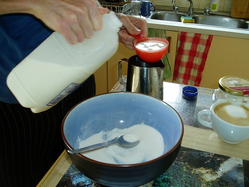 Litre Of Milk. half a litre of milk. (the powder is already mixed with 3tbsp sugar)