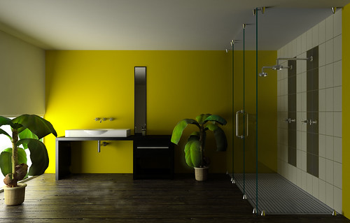 Bathroom  Rendering - interior designs, yellow design of bathroom interior with elegant style