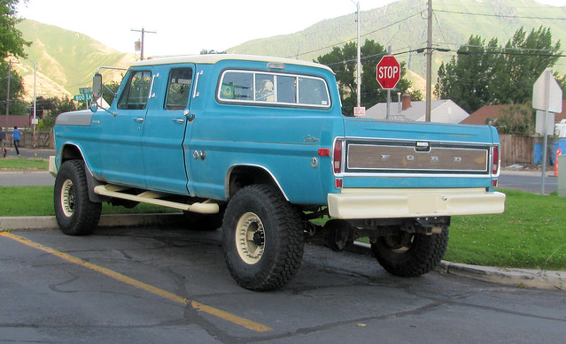 old blue classic ford truck vintage 4x4 pickup pickuptruck vehicle 1970 1970s madeinusa americanmade fourwheeldrive heavyduty fomoco f250 4door crewcab highboy 34ton oddpanel eyellgeteven