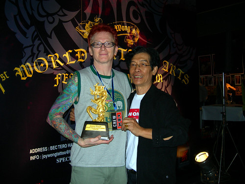 Jimmy Wong congratulates me after I won the "Best Japanese-style" tattoo 