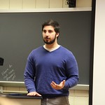 A student giving a presentation in class.