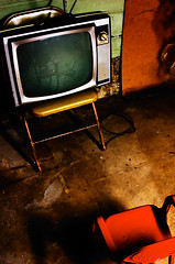 television, red chair