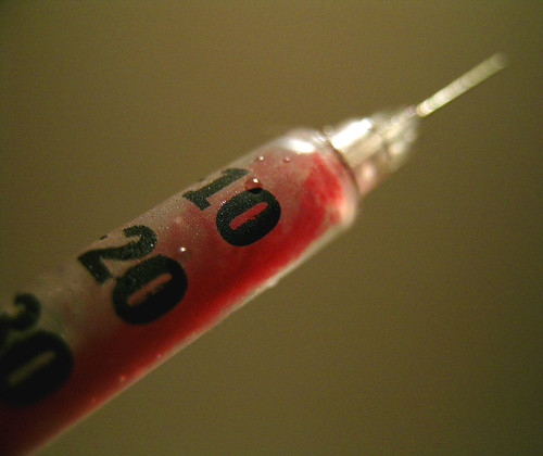 blood inside needle.
