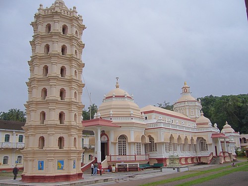 The leaning tower of the Mangeshi Temple, Goa, India