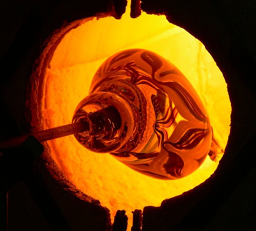 View inside hot oven, melting glass