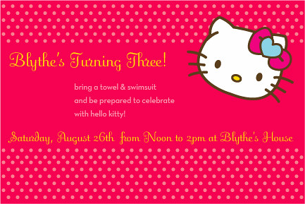 This was Blythe's 3rd birthday invitation. Using typical Hello Kitty 