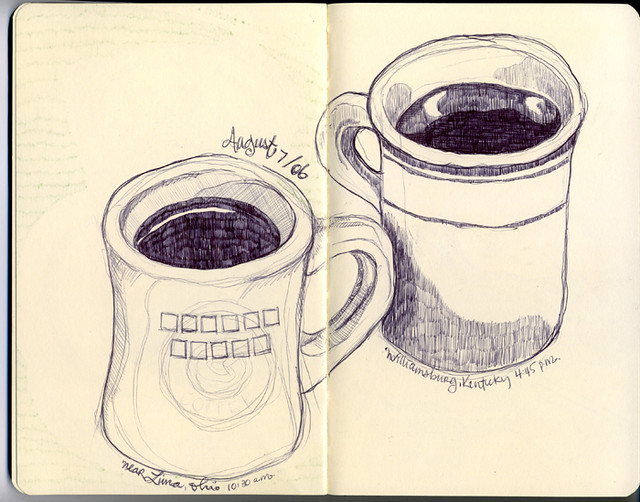 sketchbook aug 7: waffle house vs. huddle house. It shouldn't take six and a quarter hours to get from Lima, Ohio to Williamsburg, Kentucky, 2011