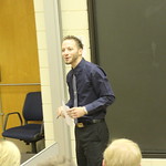 A student giving a presentation in Phillips Lecture Hall.