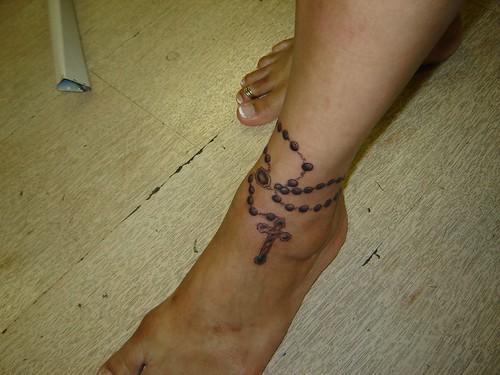 ankle rosary tattoos cross