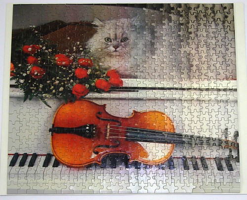  Persian Cat on piano with violin and roses (Ron Kimball) 