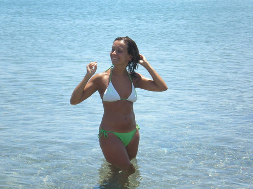 Beautiful female Silvia in swimsuit at Paradise Beach
