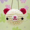 Amigurumi cream and pink teddy bear keychain
