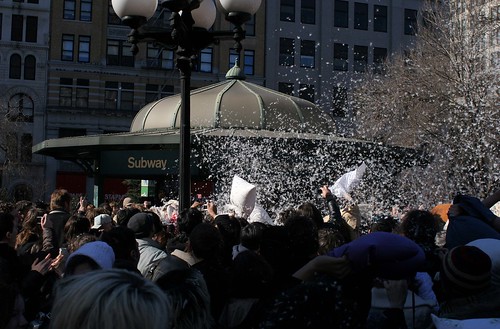 Union Square Feathered - Pillow Fight NYC 2007