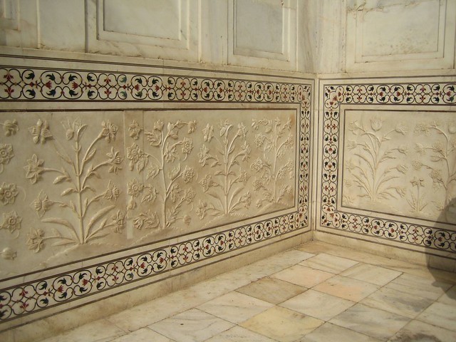 Taj Mahal inlaid precious stones and carved marble