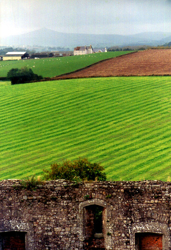 Sugarloaf Mountain Wales. Looking north to Sugarloaf Mountain from Raglan Castle, South Wales